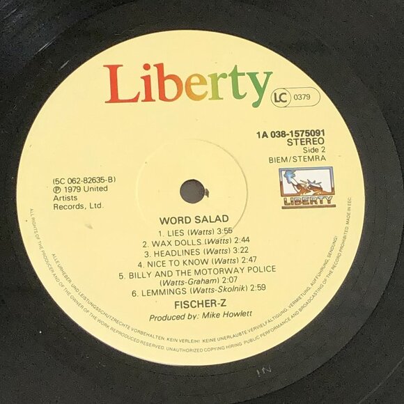 Fischer-Z Word Salad Holland Import Album LP Liberty 1979 - Picture 10 of 12